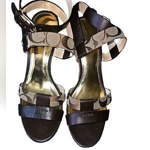 NIB Coach Charla Brown Wedge Heel Strappy Sandal 10M